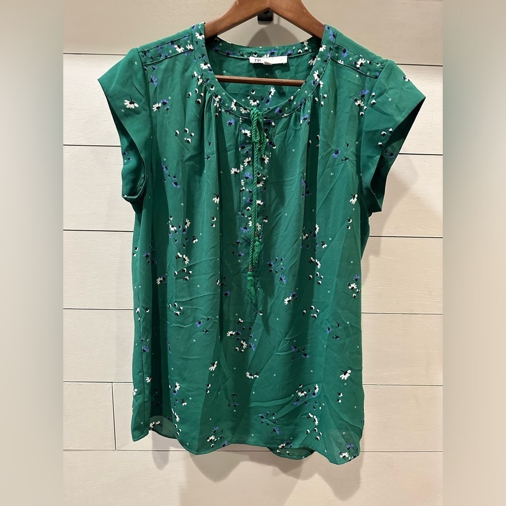 DR2 Green and Blue Floral Blouse- size Medium